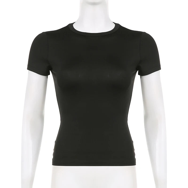 Women's Basic Solid Crop Top – Short Sleeve Y2K Tee