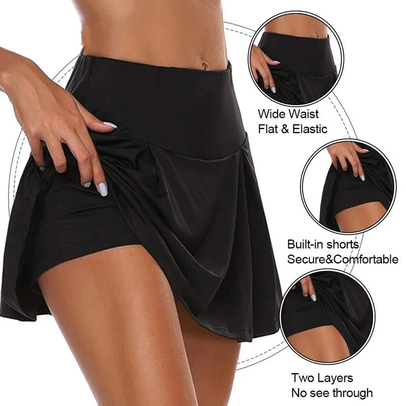 Women's High Waist Sport Skort – Quick-Dry Tennis & Fitness Mini Skirt