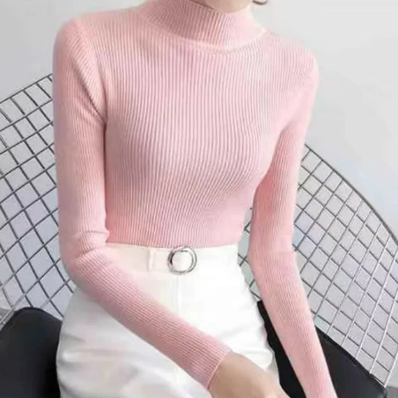 Women’s Autumn Winter Mock Neck Slim Knit Sweater