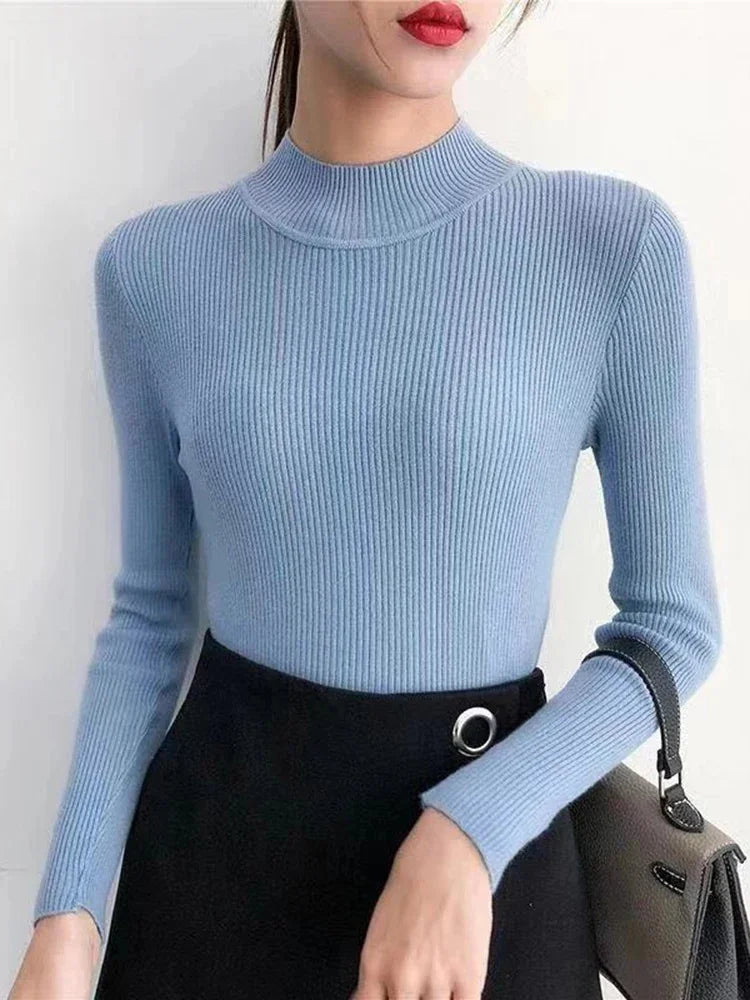 Women’s Autumn Winter Mock Neck Slim Knit Sweater