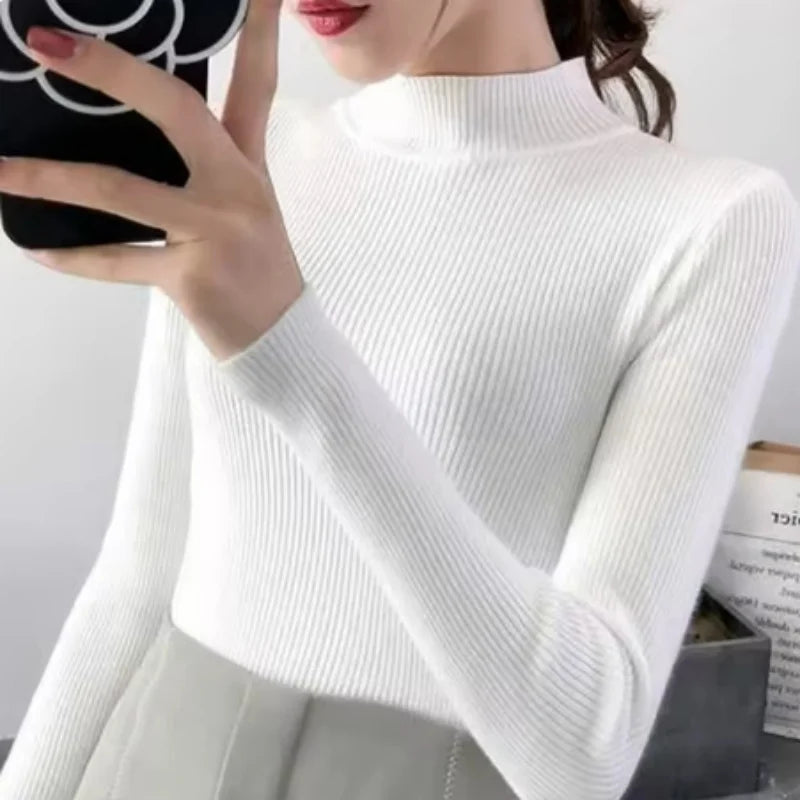Women’s Autumn Winter Mock Neck Slim Knit Sweater