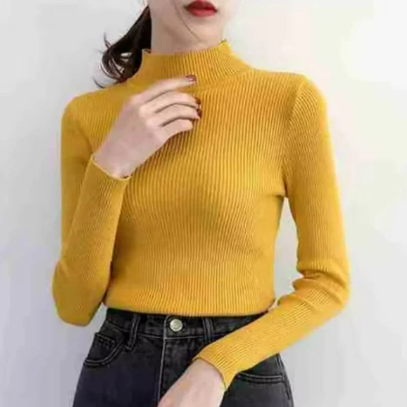 Women’s Autumn Winter Mock Neck Slim Knit Sweater