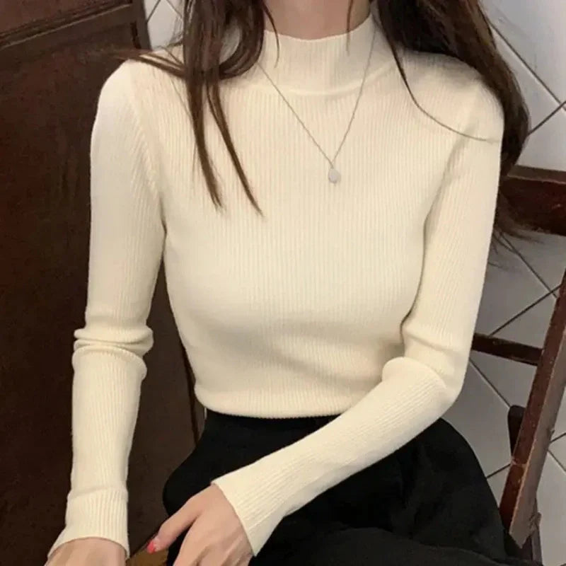Women’s Autumn Winter Mock Neck Slim Knit Sweater