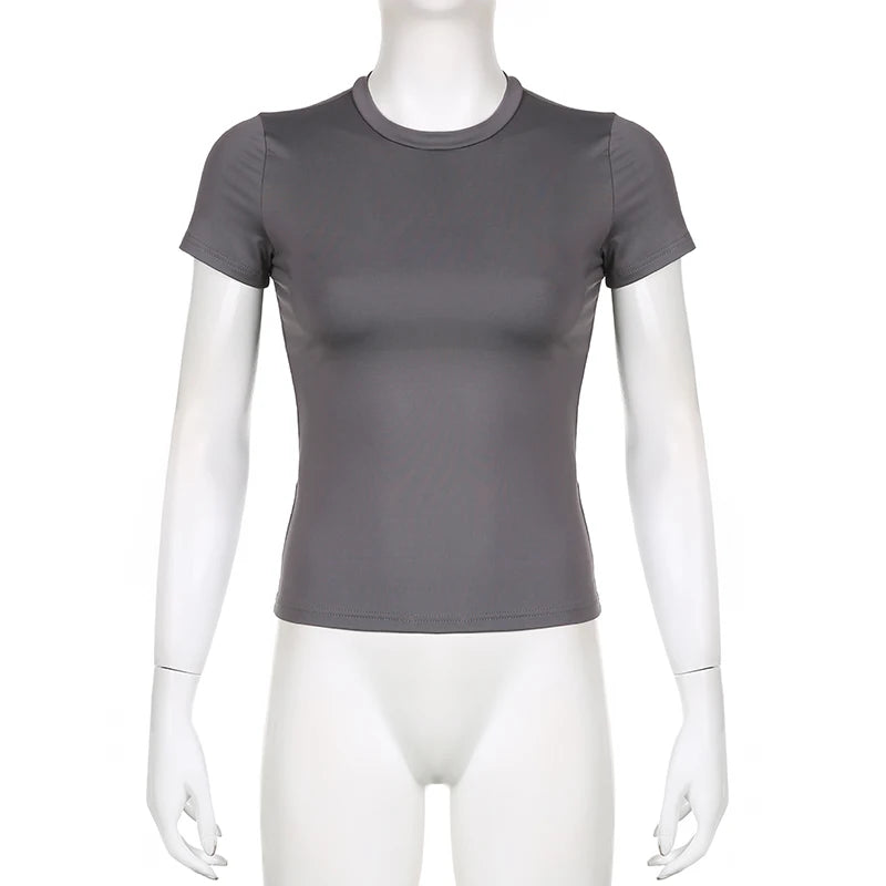 Women's Basic Solid Crop Top – Short Sleeve Y2K Tee