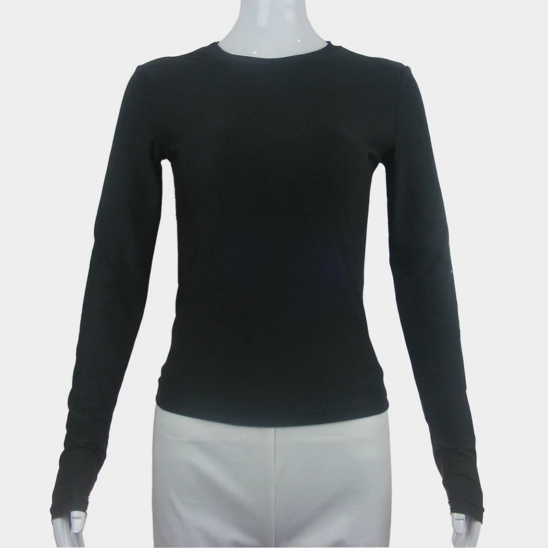 Women’s Slim Fit Long Sleeve Knitted Tee – O-Neck Top