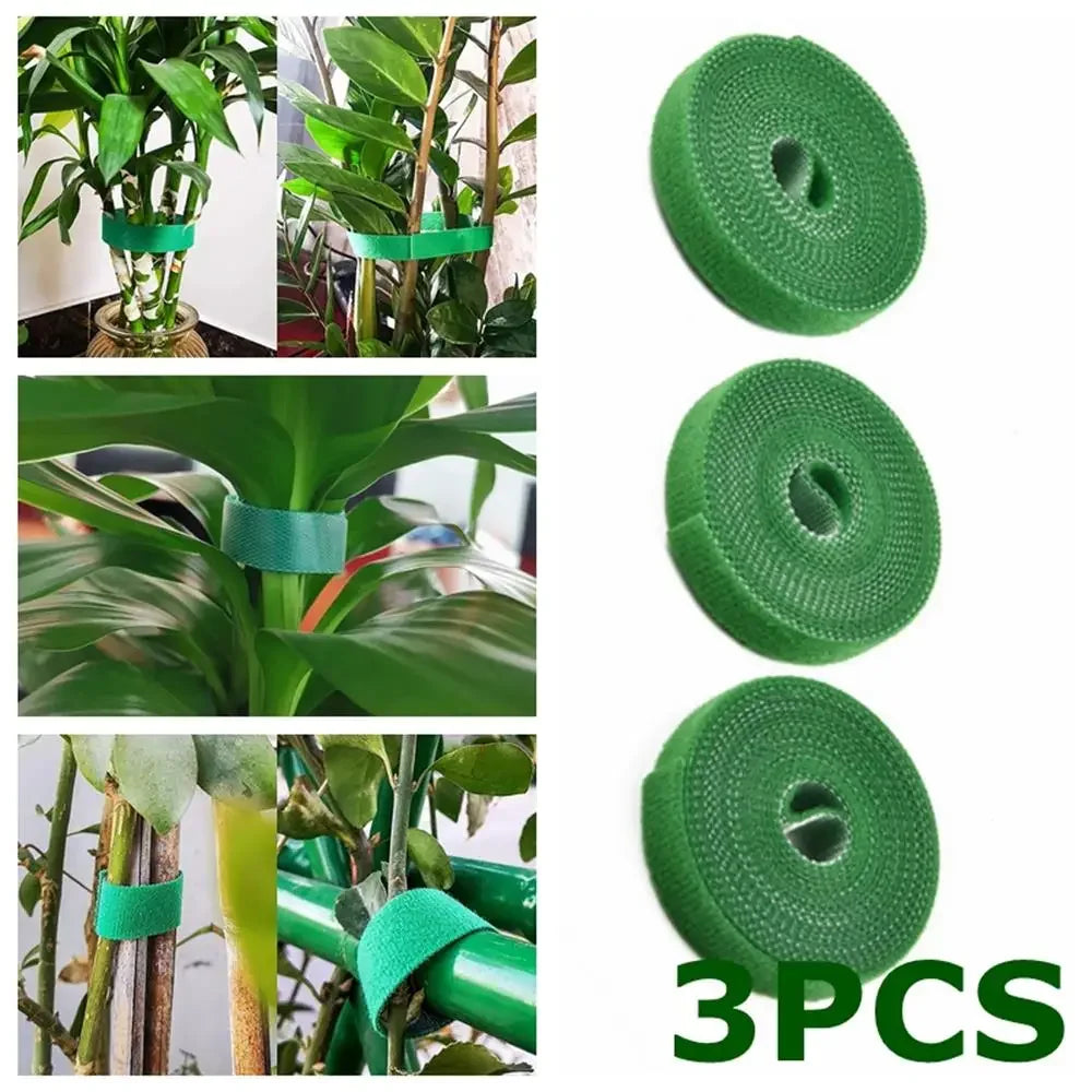 3 Rolls Green Nylon Garden Twine with Hook & Loop Plant Ties – Bamboo Wrap & Plant Support Accessories