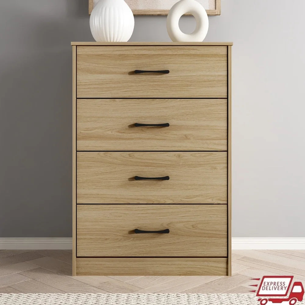4-Drawer Tall Dresser – Euro Oak Finish with Metal Glide System