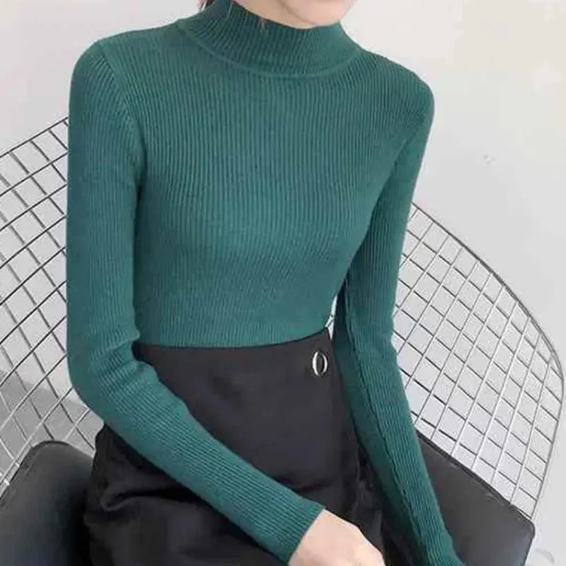 Women’s Autumn Winter Mock Neck Slim Knit Sweater