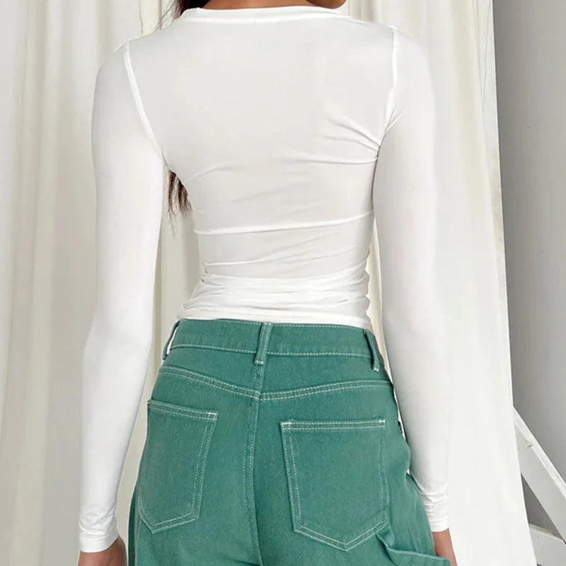 Women’s Slim Fit Long Sleeve Knitted Tee – O-Neck Top