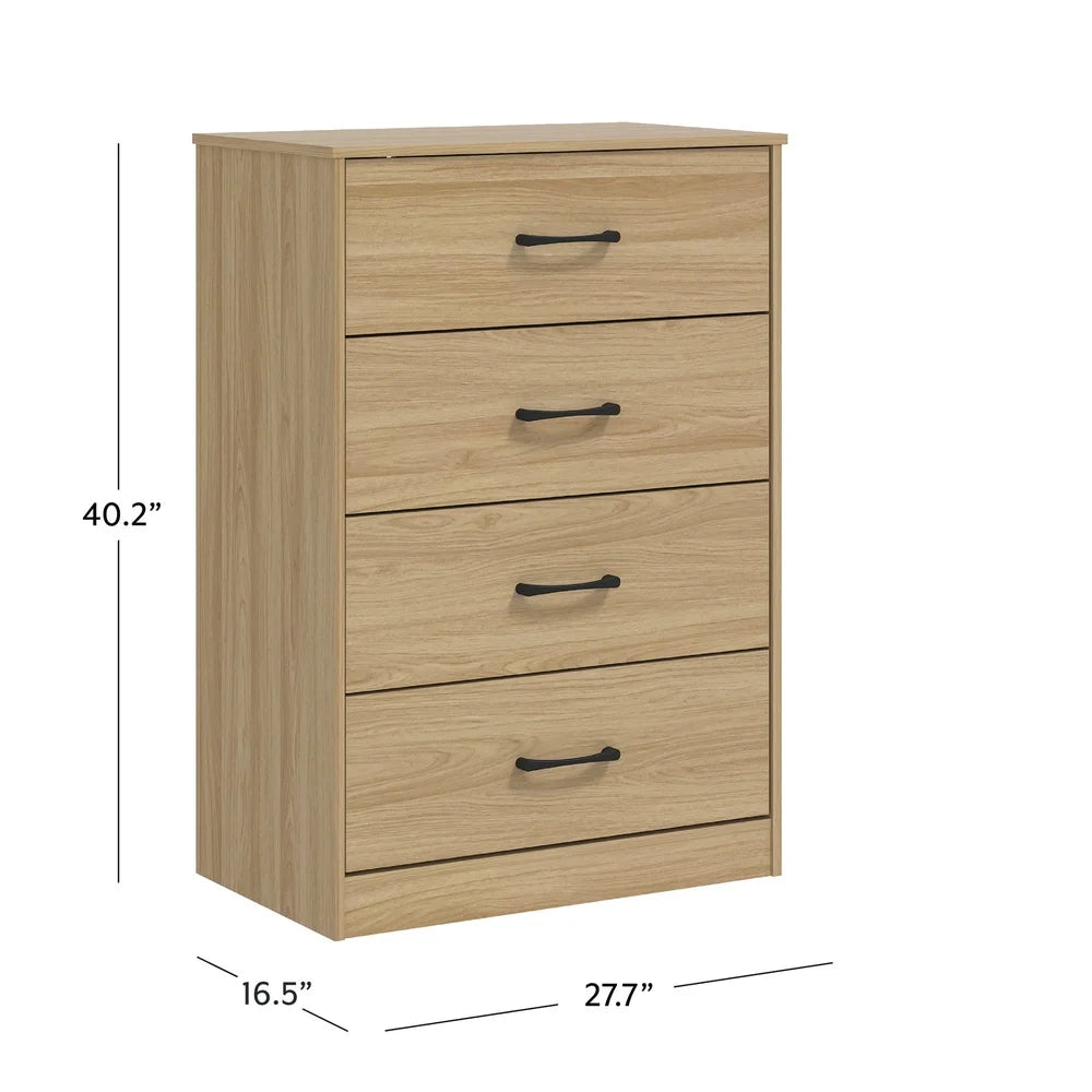 4-Drawer Tall Dresser – Euro Oak Finish with Metal Glide System